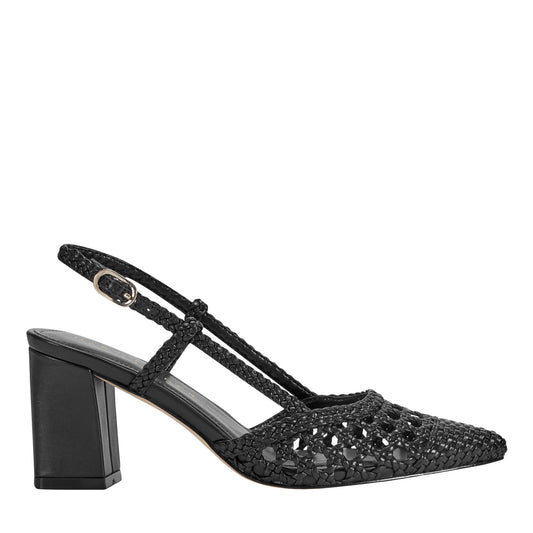 Zunnie Block Heel Woven Leather Slingback Pump - Black Leather | Marc Fisher