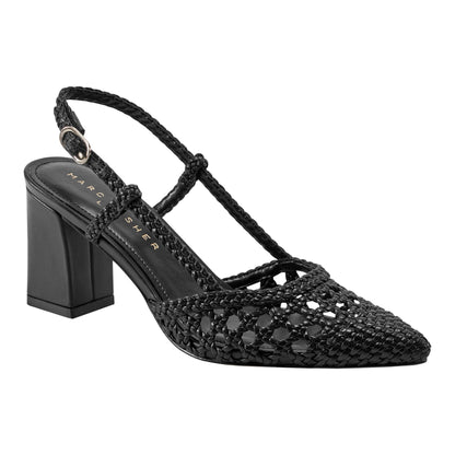 Zunnie Block Heel Woven Leather Slingback Pump - Black Leather | Marc Fisher