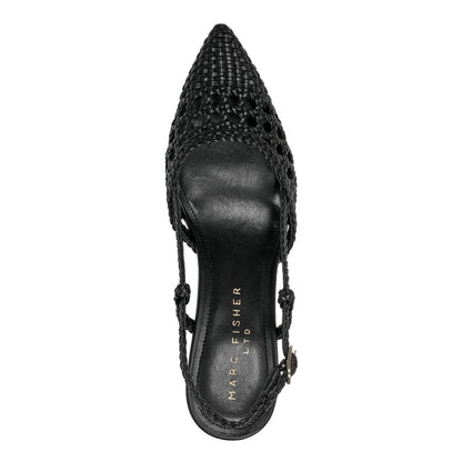 Zunnie Block Heel Woven Leather Slingback Pump - Black Leather | Marc Fisher