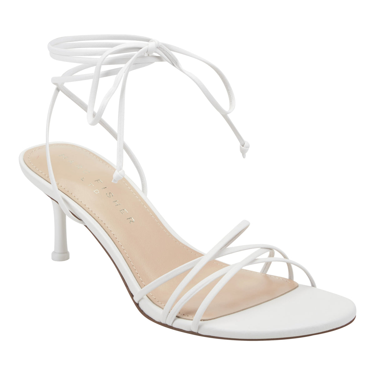 Gineva Leather Ankle Wrap Sandal - White Leather | Marc Fisher
