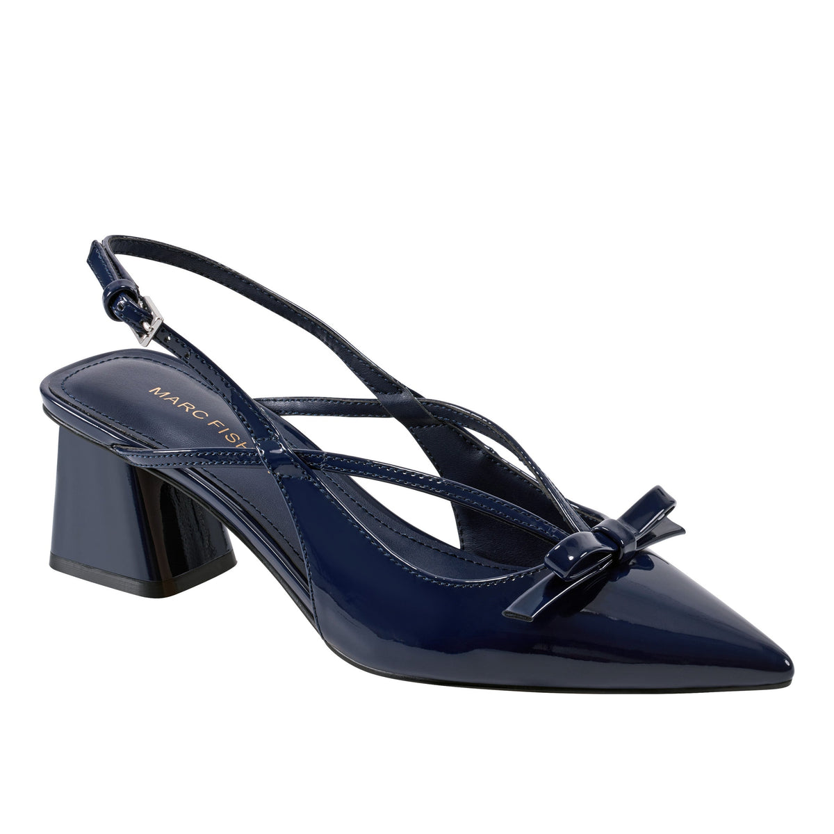 Laily Bow Slingback Pump - Navy Patent | Marc Fisher