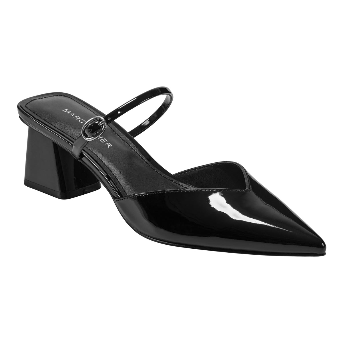 Lakey Heeled Mule - Black Patent | Marc Fisher