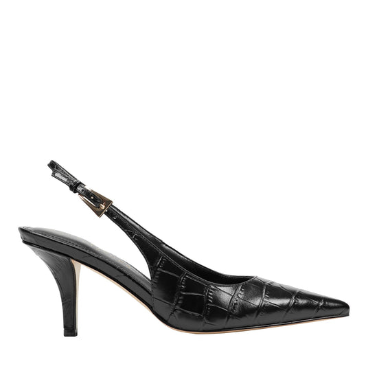 Dorie Leather Slingback Pump - Embossed Black Croco Leather | Marc Fisher