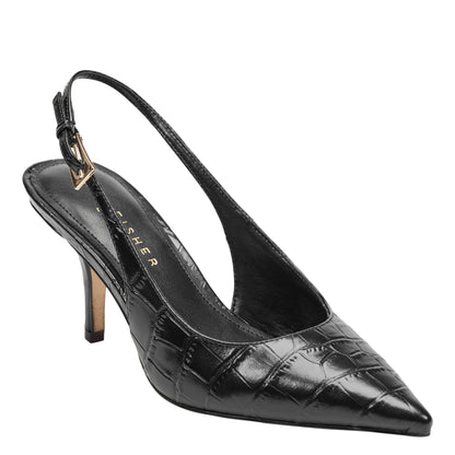Dorie Leather Slingback Pump - Embossed Black Croco Leather | Marc Fisher