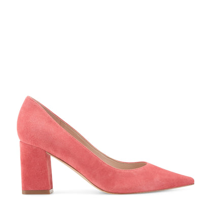 Zala Block Heel Pointy Toe Pump - Medium Pink Suede | Marc Fisher