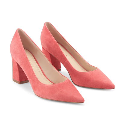 Zala Block Heel Pointy Toe Pump - Medium Pink Suede | Marc Fisher