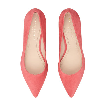 Zala Block Heel Pointy Toe Pump - Medium Pink Suede | Marc Fisher
