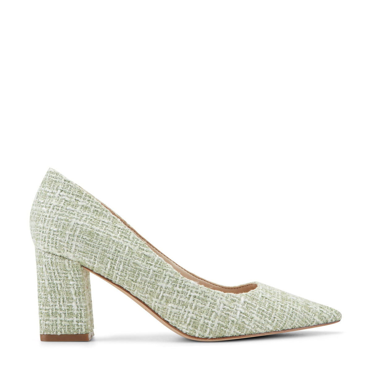 Zala Block Heel Pointy Toe Pump - Green Boucle | Marc Fisher