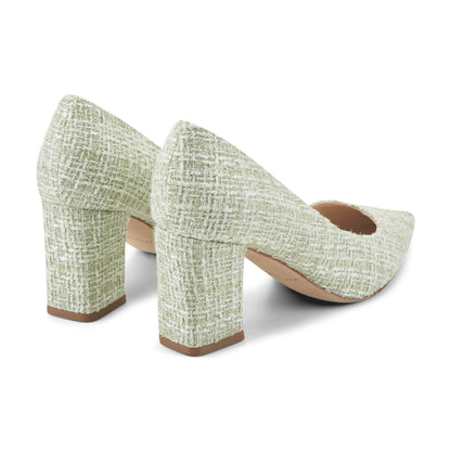 Zala Block Heel Pointy Toe Pump - Green Boucle | Marc Fisher