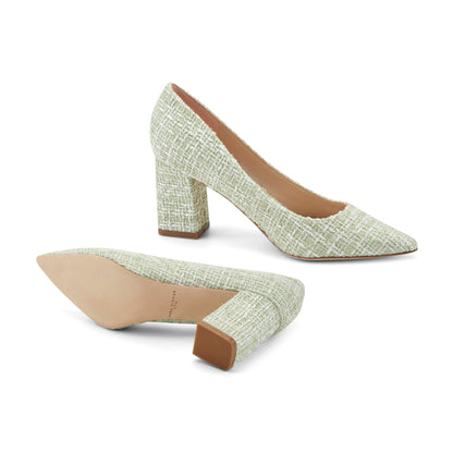 Zala Block Heel Pointy Toe Pump - Green Boucle | Marc Fisher