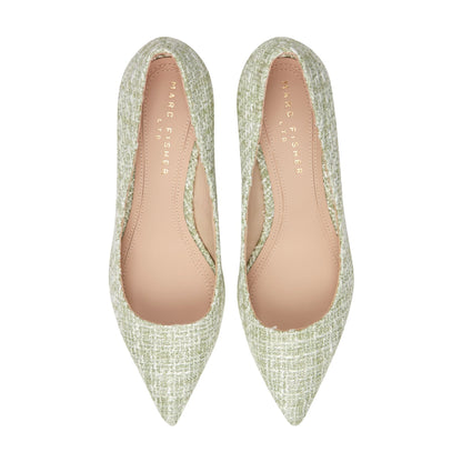 Zala Block Heel Pointy Toe Pump - Green Boucle | Marc Fisher