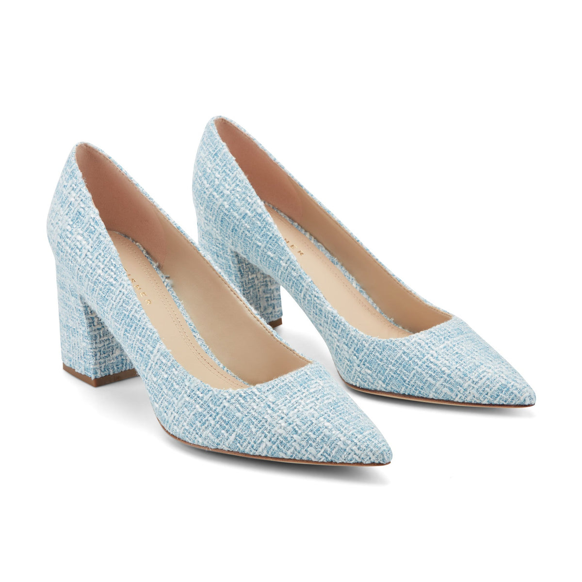Zala Block Heel Pointy Toe Pump - Blue Boucle | Marc Fisher
