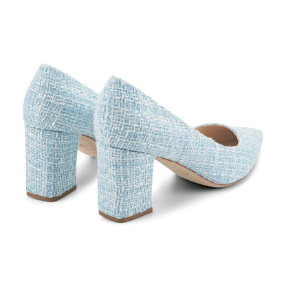 Zala Block Heel Pointy Toe Pump - Blue Boucle | Marc Fisher