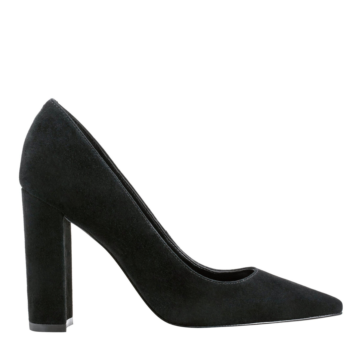 Abilene Leather Block Heel Pointy Toe Pump - Black Suede | Marc Fisher