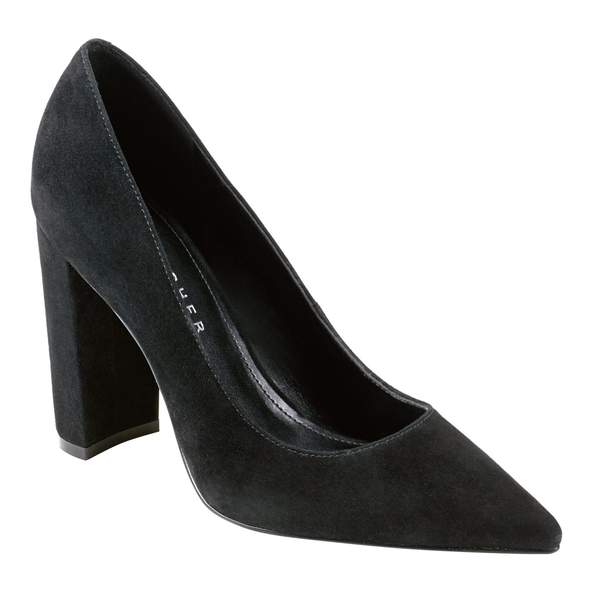 Abilene Leather Block Heel Pointy Toe Pump - Black Suede | Marc Fisher