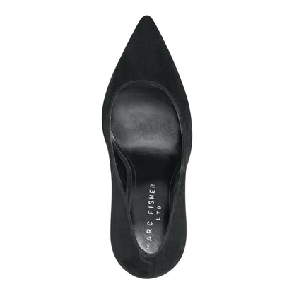 Abilene Leather Block Heel Pointy Toe Pump - Black Suede | Marc Fisher