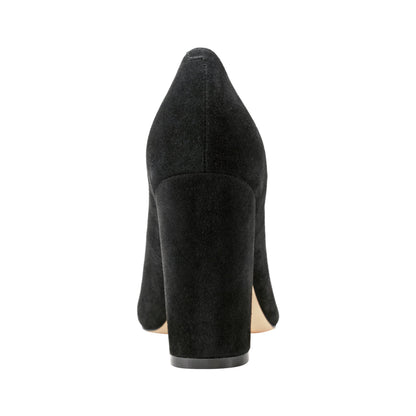 Abilene Leather Block Heel Pointy Toe Pump - Black Suede | Marc Fisher