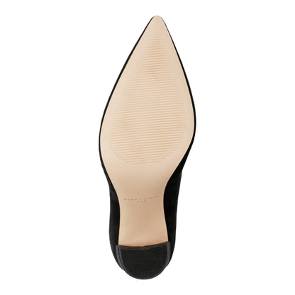 Abilene Leather Block Heel Pointy Toe Pump - Black Suede | Marc Fisher